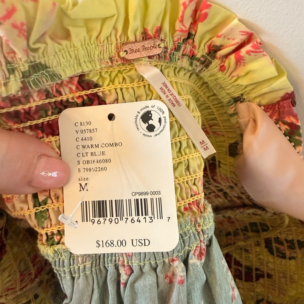 NWT Free People Bluebell Maxi Dress in Green and Yellow - Picture 4 of 4